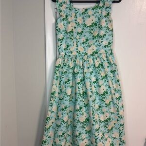 Blueberi Boulevard Green and Cream Floral Dress